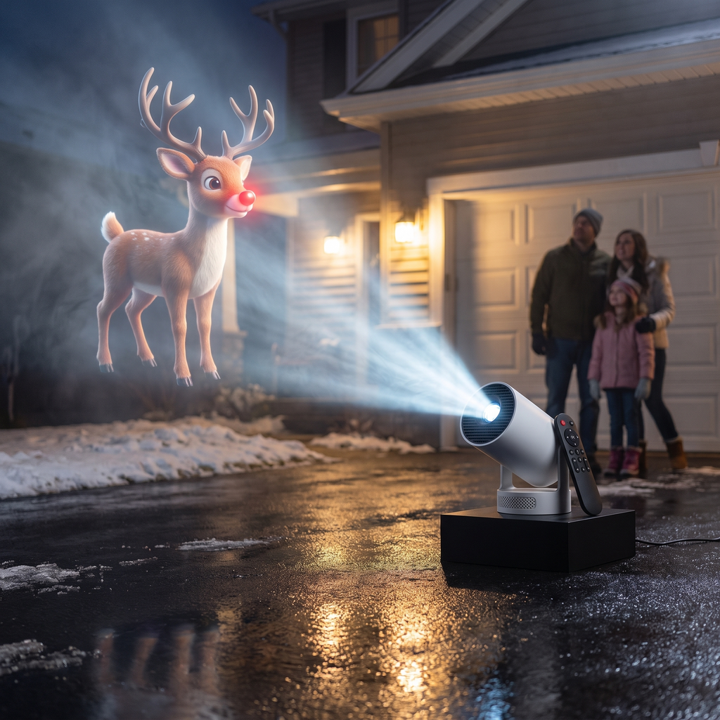 Pane Light projector outdoor Rudolph 3D projection in mist